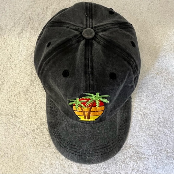 Dark Adjustable Grey Ball Cotton Cap with Palm Tree Beach Embroidery - Picture 12 of 14